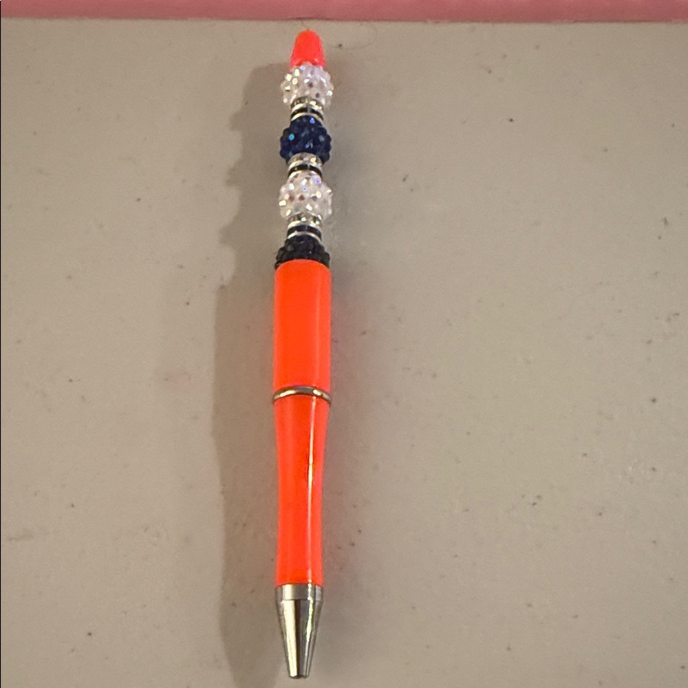 Vibrant Orange Ballpoint Refillable Pen with Black and White Beads